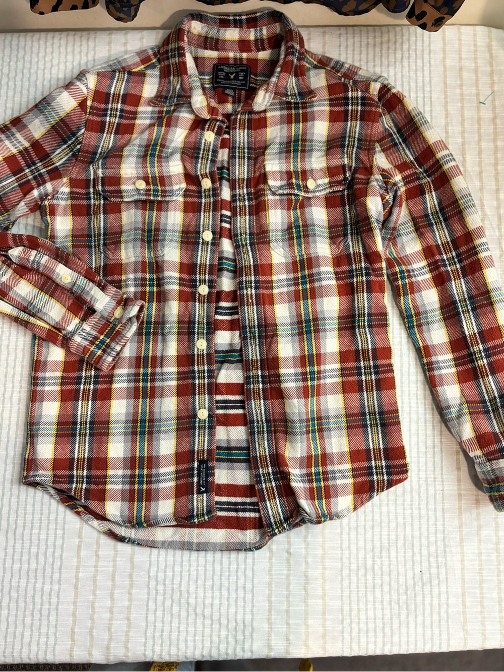 American Eagle Outfitters Red White Plaid Button-Down Shirt